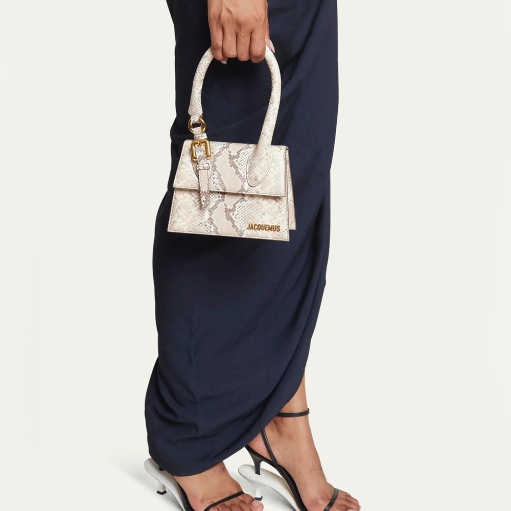 Jacquemus The Medium Chiquito Signature Bag with Buckle in Beige Python